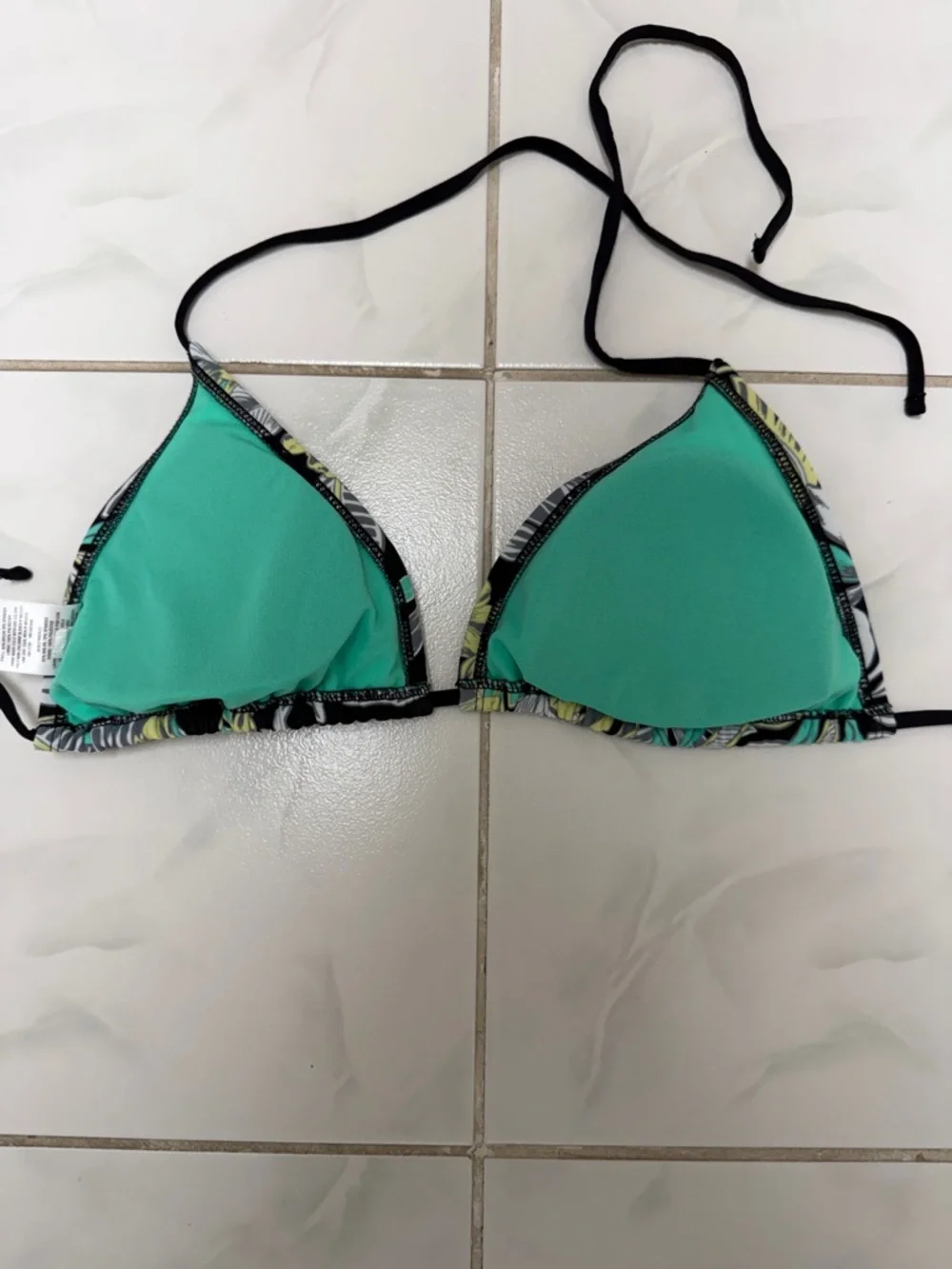 Women's Black Tropical Print Triangle Bikini Top - Picture 2 of 3